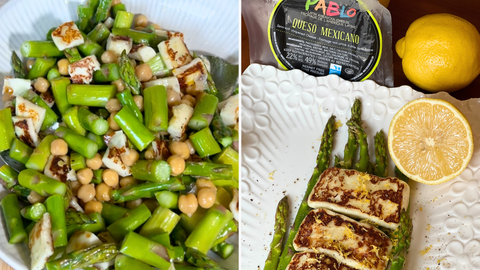 Pan Seared Queso Mexicano with Asparagus & Lemon