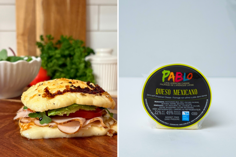No-Carb Grilled Cheese Sandwich with Queso Mexicano, Avocado & Tomato